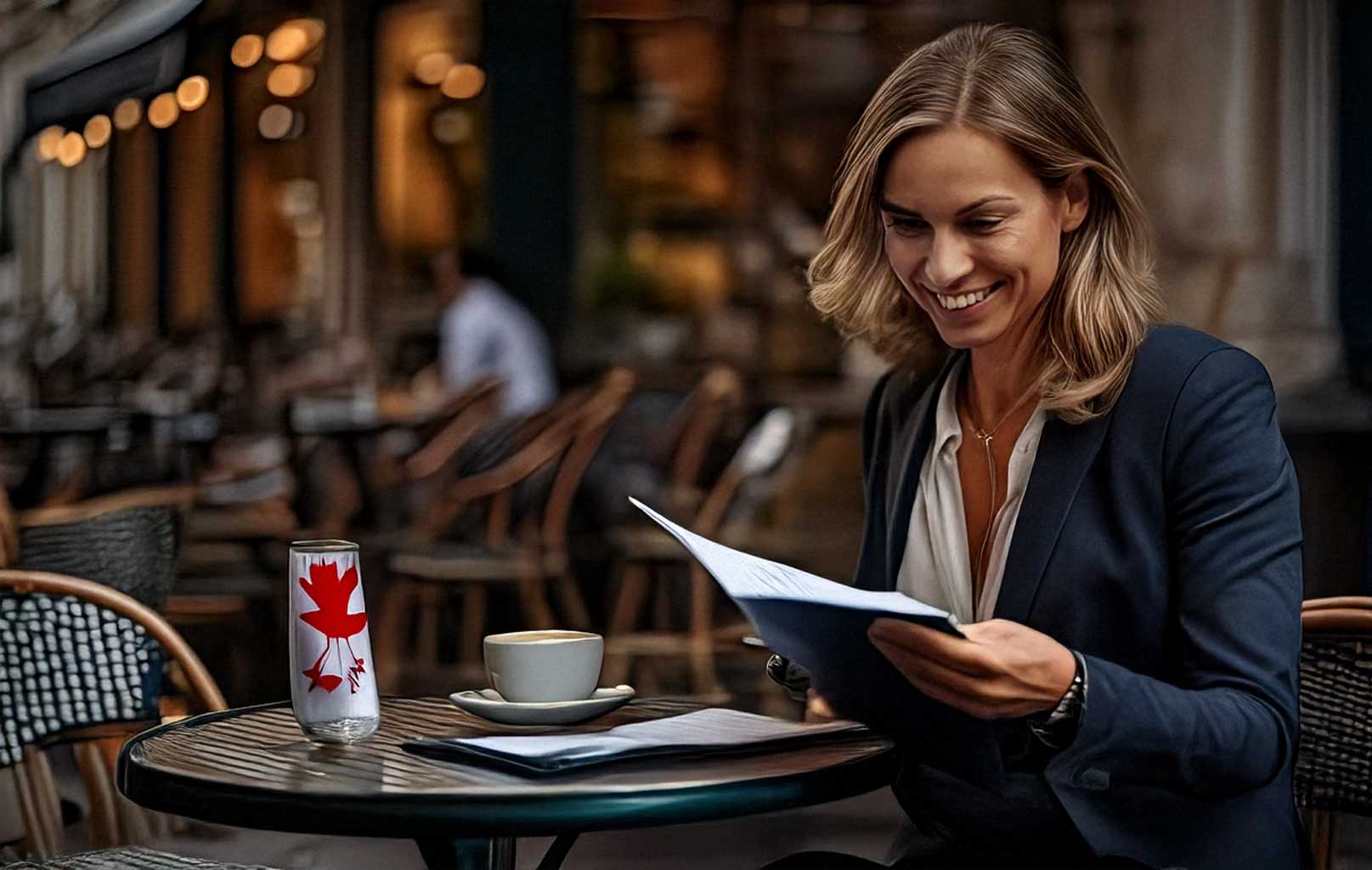 Canadian expat reviewing tax documents abroad while assessing residency status