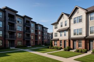 Modern Canadian rental properties representing the benefits and risks of incorporating real estate investments.