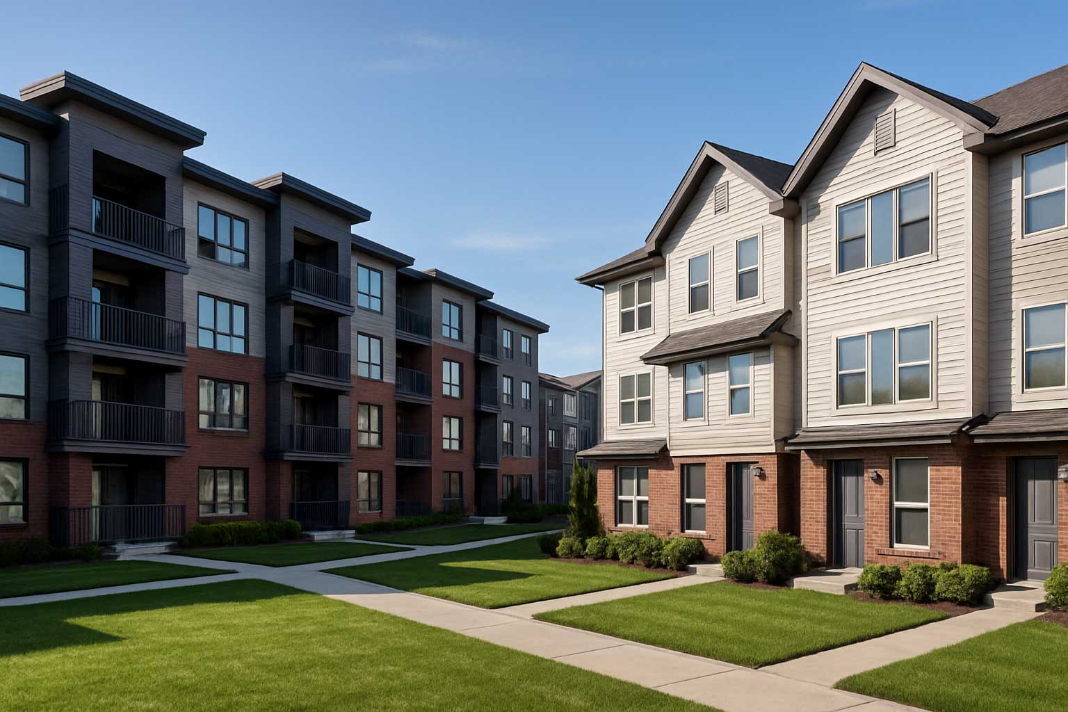 Modern Canadian rental properties representing the benefits and risks of incorporating real estate investments.